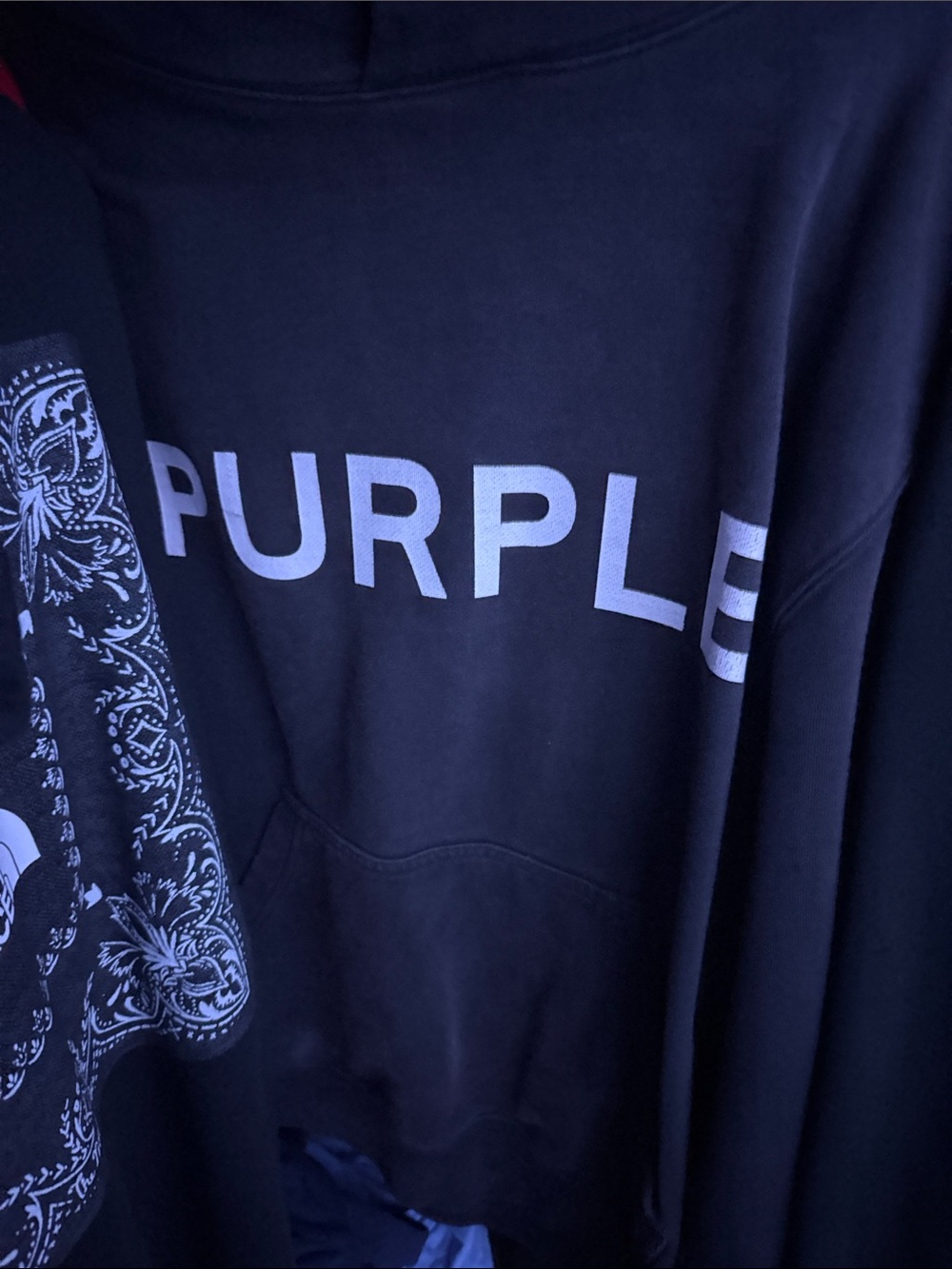Men's Black Hoodie with 'PURPLE' Front Print